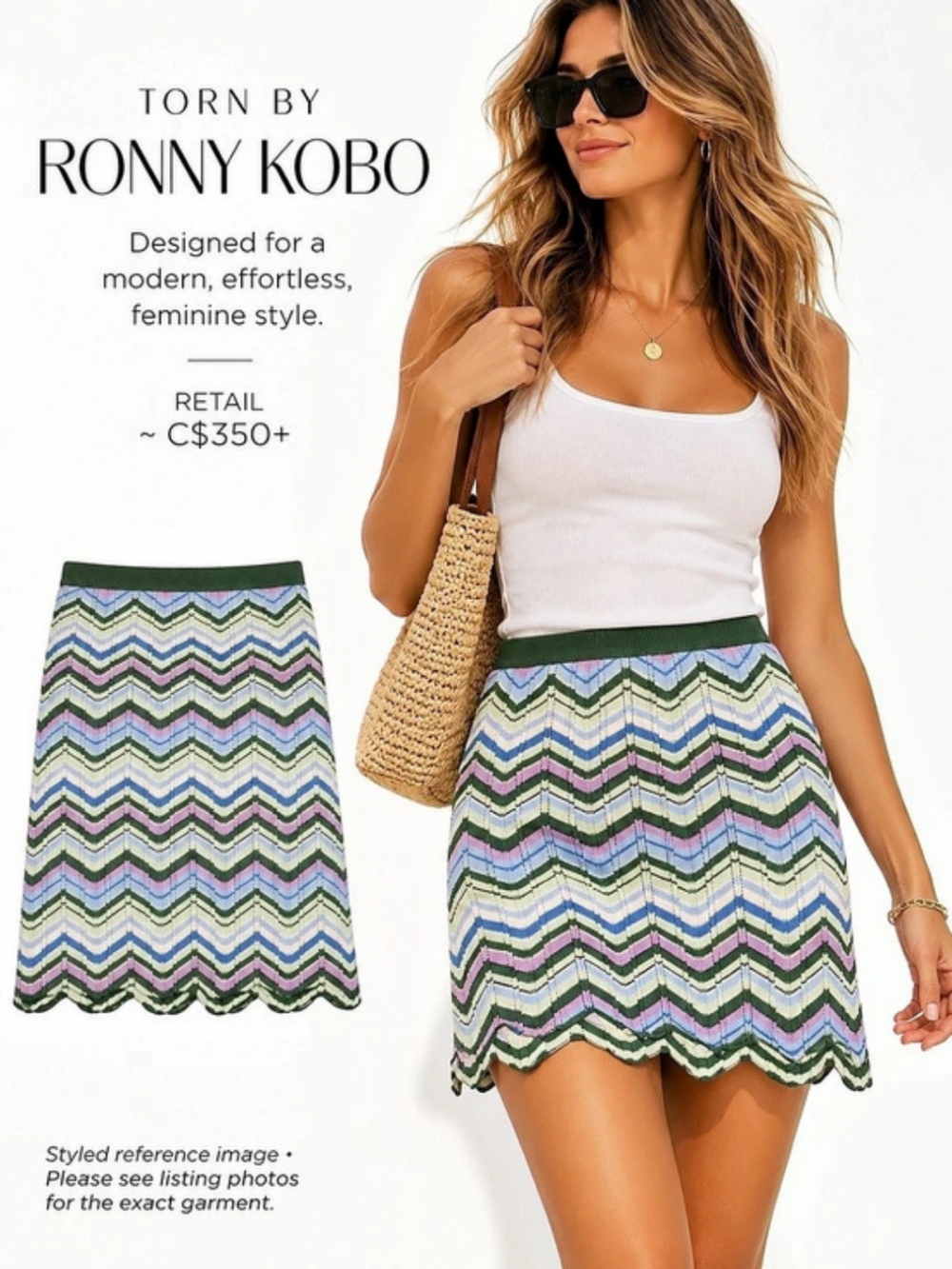 Rony Kobo Chevron Knit Mini Skirt in Green & Blue Size Small - PERFECT condition